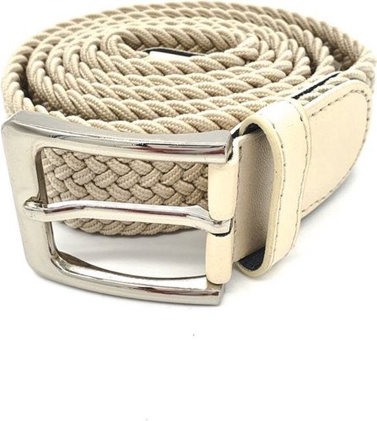 Elastische Comfort Riem - Stretch Riem - Gevlochten Broekriem - Totale lengte 115 CM - Nikkelvrije Gesp - Beige