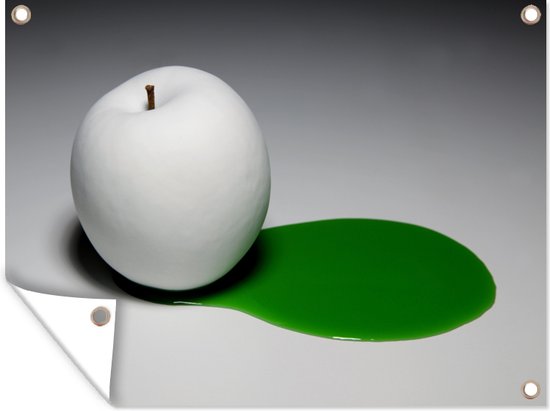 Tuin decoratie Witte appel met groene verf - 40x30 cm - Tuindoek - Buitenposter
