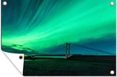 Muurdecoratie Noorderlicht - Brug - IJsland - 180x120 cm - Tuinposter - Tuindoek - Buitenposter
