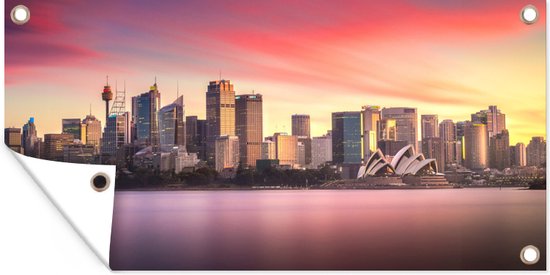 Schuttingposter Kleurrijke roze lucht boven Sydney in Australië - 200x100 cm - Tuindoek