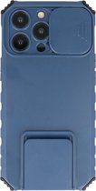 Premium Kwaliteit Anti Shock Hoesje - Back Cover - Camerawindow met Stand Functie - Geschikt voor iPhone 13 Pro Max - Blauw