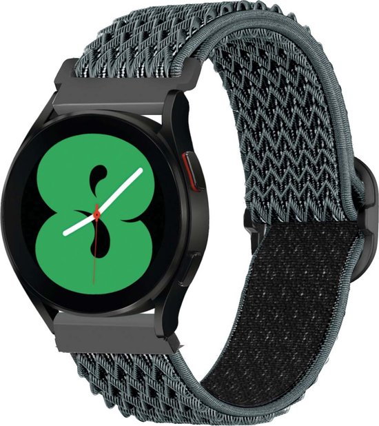 iMoshion Elastisch nylon 20 mm bandje - Geschikt voor Samsung Galaxy Watch 6 (Classic) / 5 (Pro) / 4 (Classic) / 3 – Garmin Venu / 2 plus / Sq - Forerunner 245 / 55 - Donkergrijs