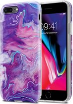 Cadorabo Hoesje geschikt voor Apple iPhone 7 PLUS / 7S PLUS / 8 PLUS in Paars Roze Marmer No. 19 - Beschermhoes gemaakt van TPU siliconen Case Cover met mozaïek motief