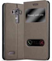 Cadorabo Hoesje geschikt voor LG G4 / G4 PLUS in STEEN BRUIN - Beschermhoes met magnetische sluiting, standfunctie en 2 kijkvensters Book Case Cover Etui