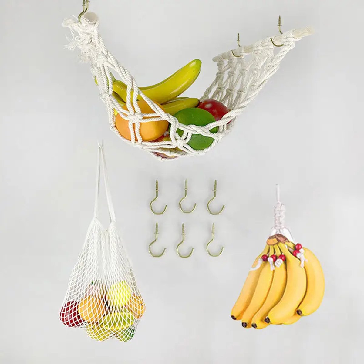Opknoping fruitmand macrame hangende fruithangmat