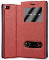Cadorabo Hoesje geschikt voor Huawei P8 in SAFRAN ROOD - Beschermhoes met magnetische sluiting, standfunctie en 2 kijkvensters Book Case Cover Etui