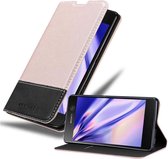 Cadorabo Hoesje voor Sony Xperia M5 in ROSE GOUD ZWART - Beschermhoes met magnetische sluiting, standfunctie en kaartvakje Book Case Cover Etui