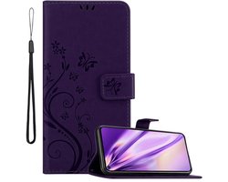 Cadorabo Hoesje geschikt voor Honor 20 PRO in BLOEMEN DONKER PAARS - Beschermhoes in bloemmotief met magnetische sluiting, standfunctie en kaartsleuven Book Case Cover Etui