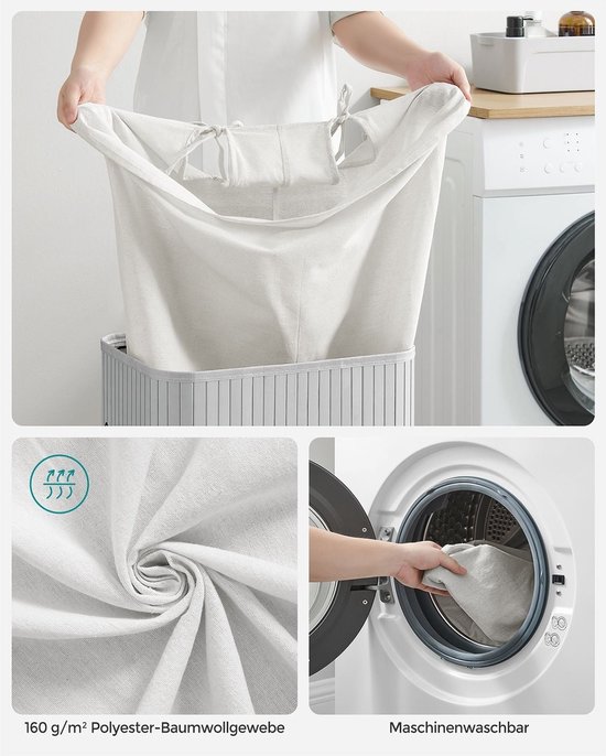 XL bamboe wasmand 72L met uitneembare wasbare kledingzak