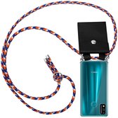 Cadorabo Hoesje geschikt voor Honor 9X LITE in ORANJE BLAUW WIT - Silicone Mobiele telefoon ketting beschermhoes met zilveren ringen, koordriem en afneembaar etui