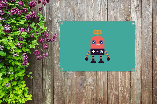 Décoration de jardin Robot - Jouets - Visage - Rose - Garçons - Enfants - 60x40 cm - Affiche de jardin - Toile de jardin - Affiche d'extérieur