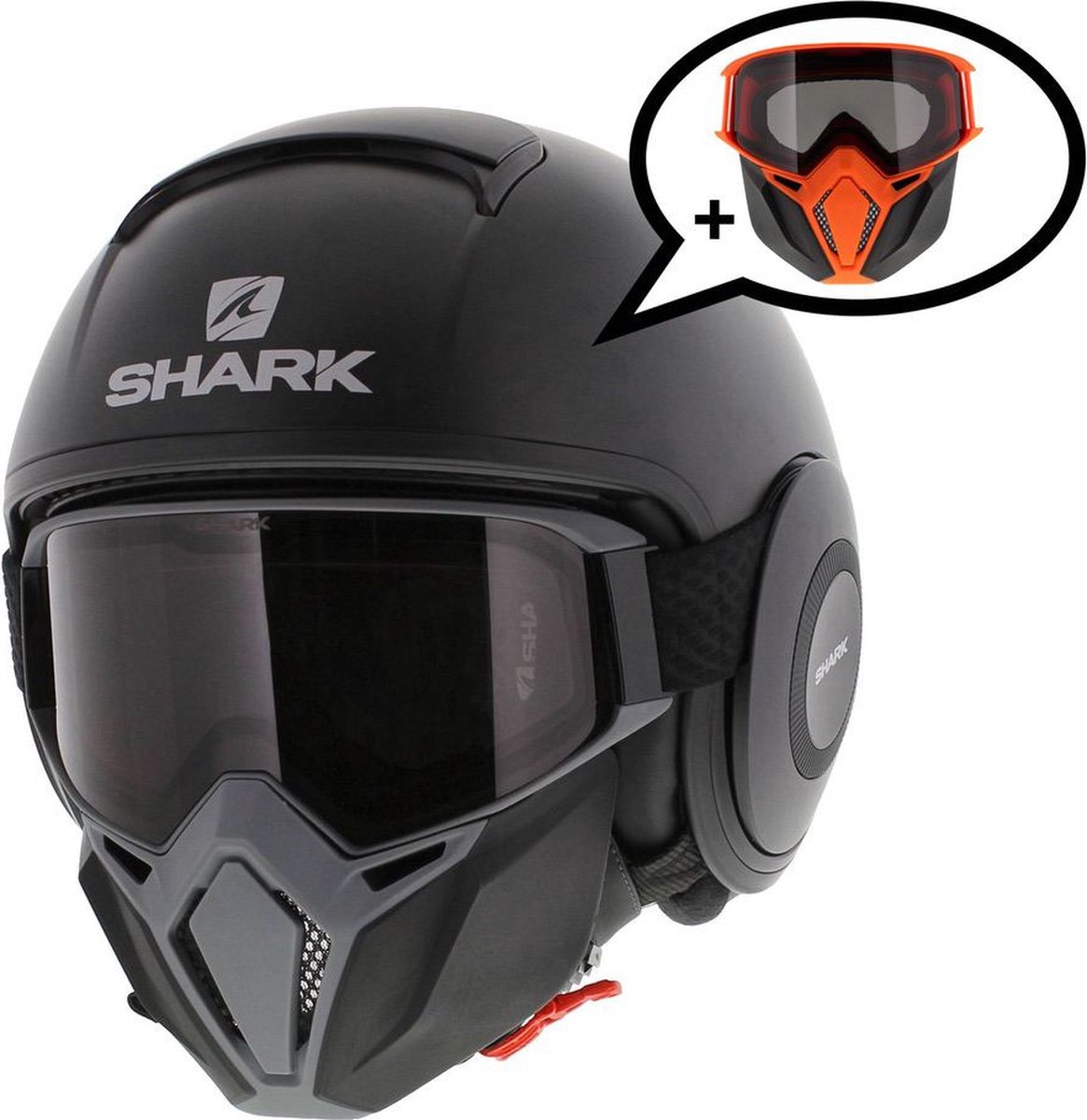 Shark Street Drak helm mat zwart antraciet S - Special Edition met gratis extra zwart oranje mondstuk