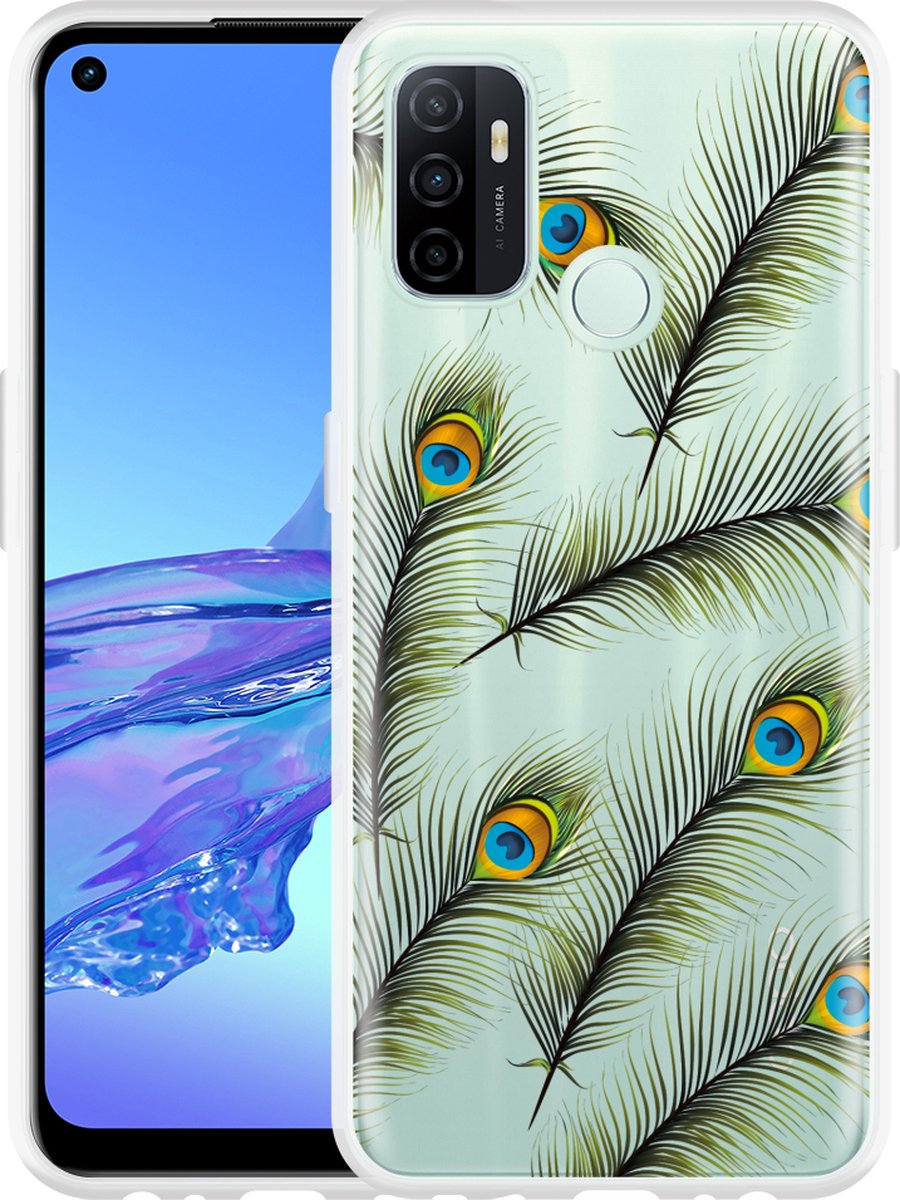 Oppo A53s Hoesje Peacock Feathers - Designed by Cazy - Cazy