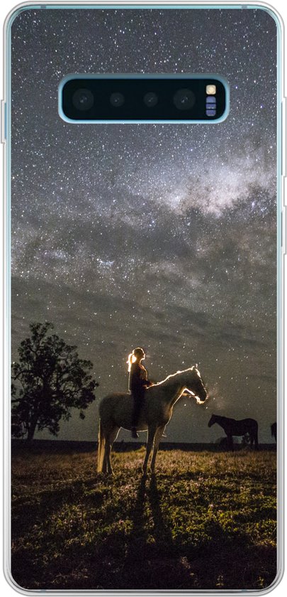 Coque Samsung Galaxy S10 Plus - Cheval - Femme - Ciel étoilé - Coque de téléphone en Siliconen