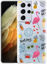 Hoesje Geschikt voor Samsung Galaxy S21 Ultra Summer Flamingo