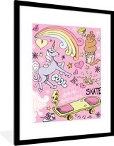 Affiche dans cadre photo enfant - Filles - Design - Unicorn - Arc-en-ciel - Rose - Décoration murale filles - Affiche licorne - 60x80 cm - Décoration chambre d'enfant