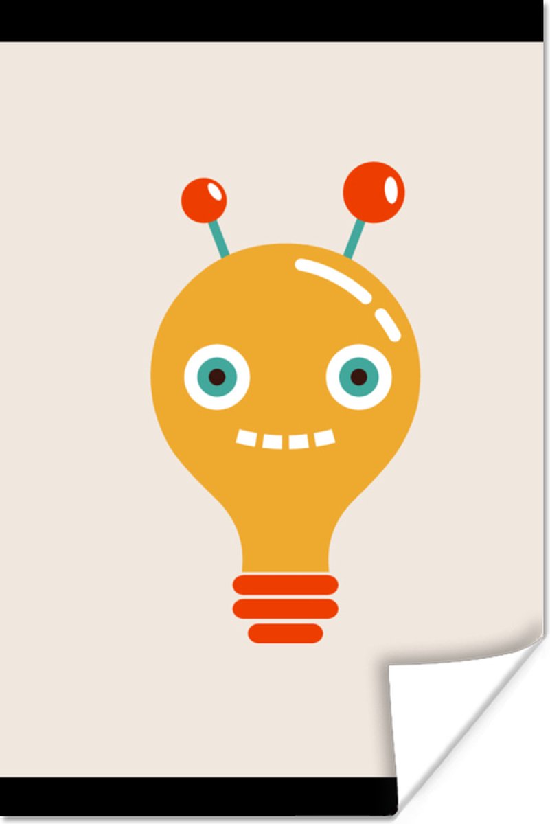 Poster 60x80 cm - Robot - Gloeilamp - Gezicht - Antenne - Kinderen - Posters - Kamer decor