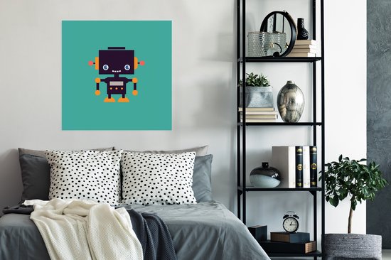 Poster enfant - Décoration murale garçons - Robot - Visage - Antenne - Oranje - Décoration chambre d'enfant - 75x75 cm - Poster chambre - Décoration murale