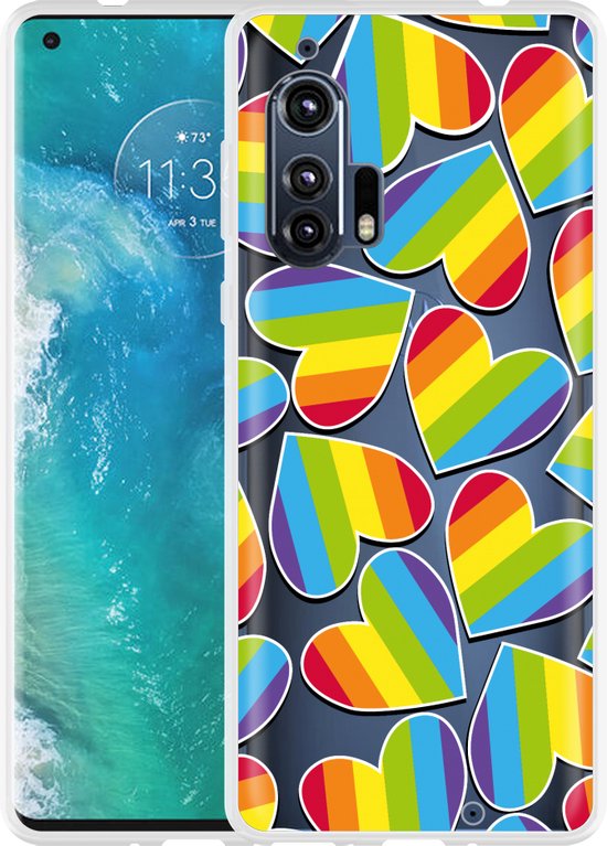 Hoesje geschikt voor Motorola Edge Plus Regenboog Hartjes bol