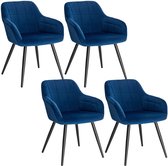 Set Van 4 Eetkamer Stoel In Fluweel Metaal Poten Geruit Model Rita Blauw