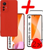Hoes Geschikt voor Xiaomi 12 Lite Hoesje Siliconen Back Cover Case Met 2x Screenprotector - Hoesje Geschikt voor Xiaomi 12 Lite Hoes Cover Hoesje - Rood