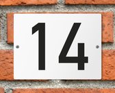 Huisnummerbord wit - Nummer 14 - standaard - 16 x 12 cm - schroeven - naambord - nummerbord - voordeur