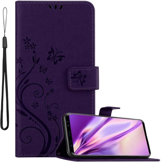 Foto: Cadorabo hoesje geschikt voor samsung galaxy s9 plus in bloemen donker paars beschermhoes in bloemmotief met magnetische sluiting standfunctie en kaartsleuven book case cover etui