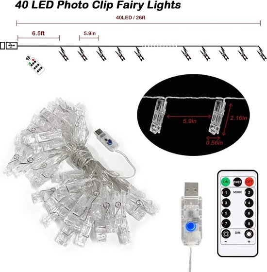 Fotoslingers - Lampjes Slinger - Lichtslinger - 6 meter LED - 40 lampen - USB Opladen – Sfeerverlichting – Waterdicht - Merkloos
