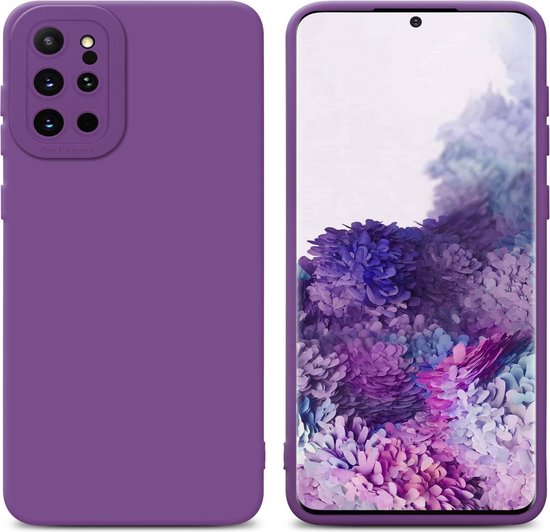 Étui violet et téléphone Samsung violet avec fond de fleurs violettes.