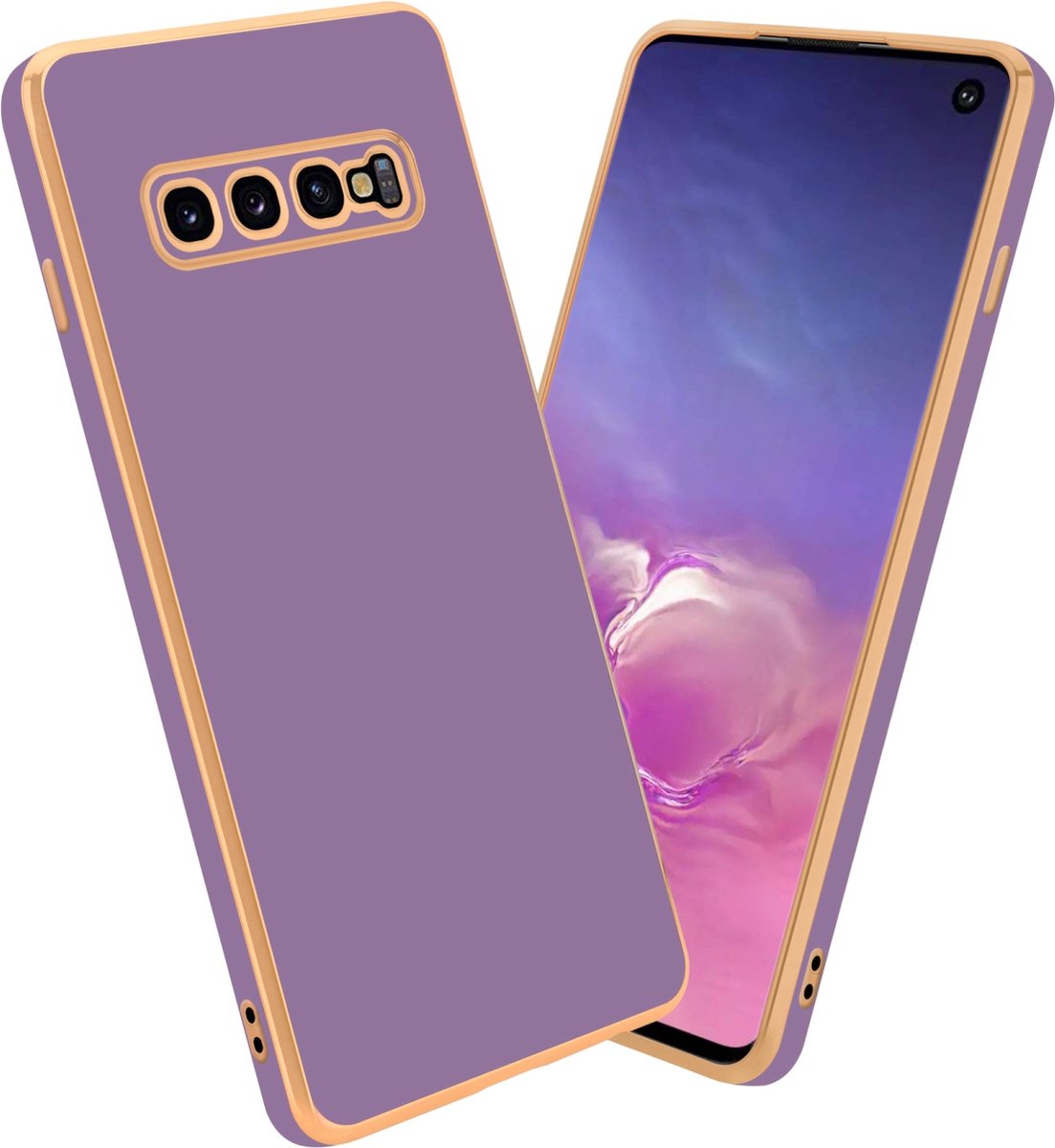 Cadorabo Hoesje geschikt voor Samsung Galaxy S10 PLUS in Glossy Paars - Goud - Beschermhoes Case Cover van flexibel TPU-silicone en met camerabescherming