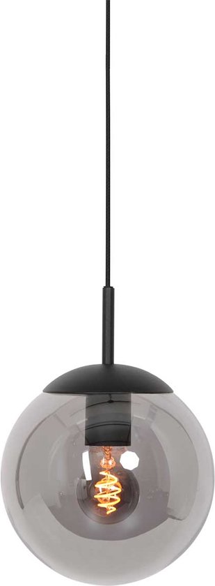 Hanglamp glazen bol | 1 lichts | smoke / grijs / zwart | glas / metaal | Ø  25 cm | in... | bol