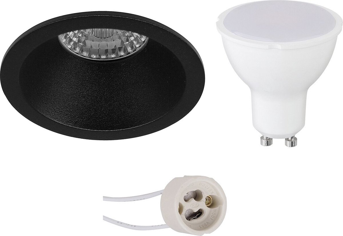 GU10 Inbouwspot Set - Mat Zwart - Inbouw Rond - Verdiept - Proma Pollon Pro - 4W - Warm Wit 3000K - Ø82mm