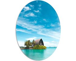 WallClassics - PVC Schuimplaat Ovaal - Hotel op het Water - Malediven - 72x96 cm Foto op Ovaal (Met Ophangsysteem)