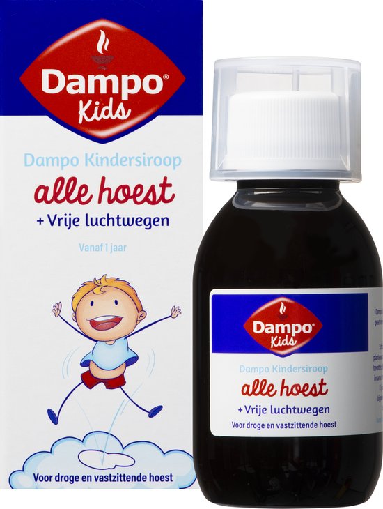 Dampo Kids Kindersiroop Alle Hoest + Vrije luchtwegen - Voor droge en vastzittende hoest - Vanaf 1 jaar - Medisch hulpmiddel - 100 ml