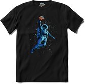Astronaut Met Basketbal | Ruimte - Astronaut - Basketbal - T-Shirt - Unisex - Zwart - Maat M