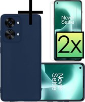 Hoes Geschikt voor OnePlus Nord 2T Hoesje Cover Siliconen Back Case Hoes Met 2x Screenprotector - Donkerblauw