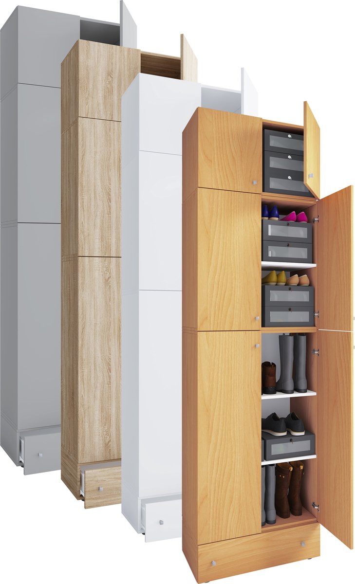 Vcm XXL houten schoenenkast Garderobe Schoenen gangkast Lona 5f Een lade Grijs