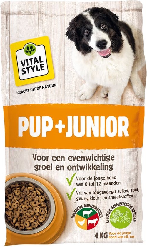 VITALstyle Pup+Junior - Puppy Brokken - Ondersteunt Een Geleidelijke Groei - Met o.a. Brandnetel & Peterselie - 4 kg