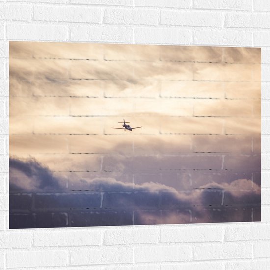 Muursticker - Vliegtuig tussen de Wolken - 100x75 cm Foto op Muursticker