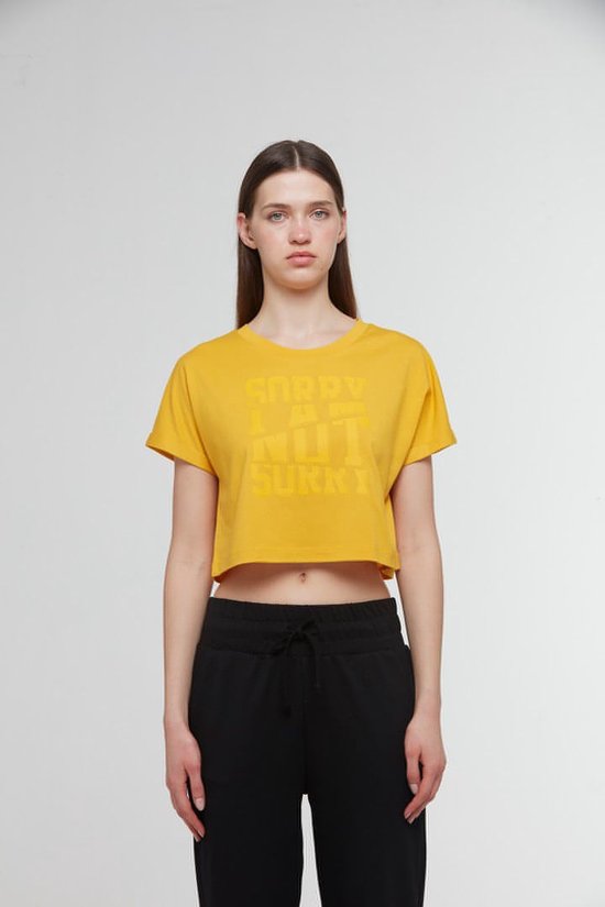 WB Comfy Dames Crop T Shirt Mosterdgeel - XXL