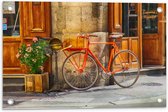 WallClassics - Poster de jardin – Vélo Oranje pour café - 60 x 40 cm Photo sur poster de jardin (décoration murale pour extérieur et intérieur)