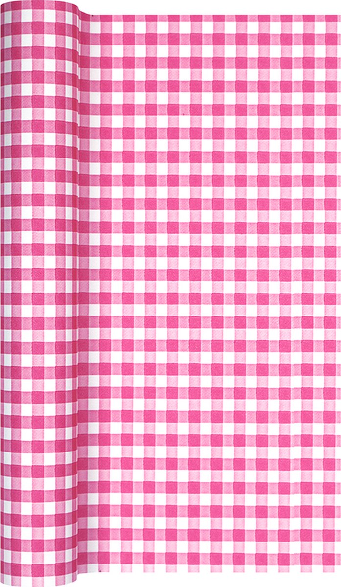 Tafelloper Placemat op rol - Berry roze geruit - 500 x 40 cm - airlaid papier