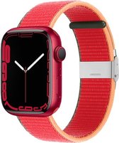 By Qubix Nylon bandje met klemsluiting - Rood - Geschikt voor Apple Watch 42mm - 44mm - 45mm - Ultra - 49mm - Compatible Apple watch bandje -
