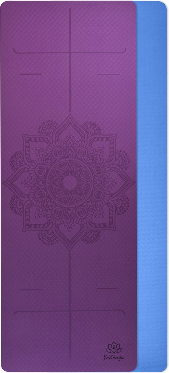 YoZenga Premium yoga mat - sportmat - fitnessmat - extra dik - extra breed - Mandala Flower Violet Purple/Blue - TPE - Inclusief draagriem van YoZenga — afbeelding 4