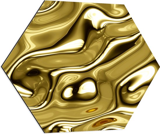 Dibond Hexagon - Vloeibaar Metaal in het Goud - 70x60.9 cm Foto op Hexagon (Met Ophangsysteem)