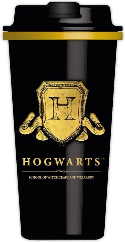 Harry Potter - Hogwarts - Thermische Reisbeker met Schroefdeksel - Geel en Zwart - 450ml