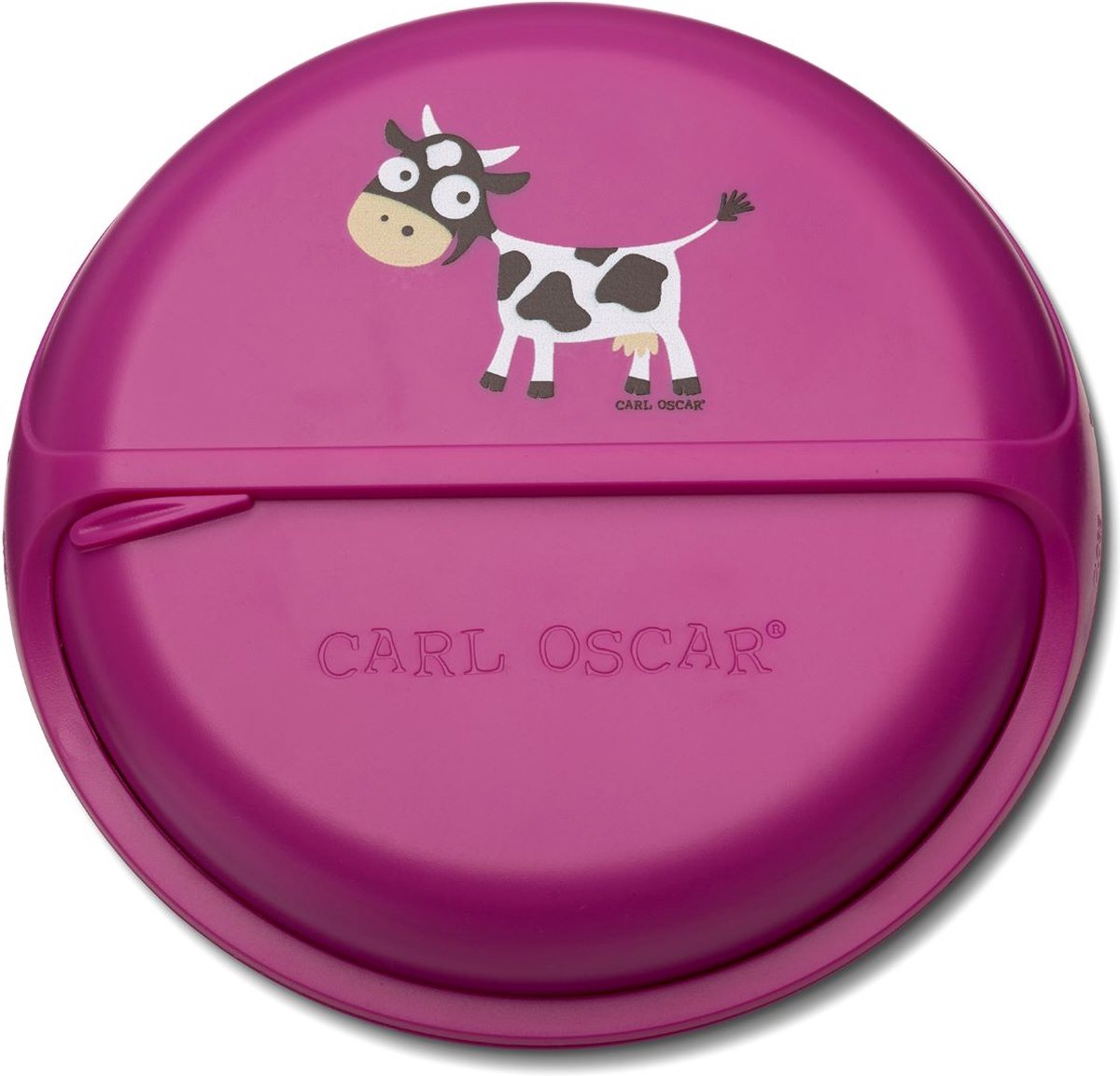 Carl Oscar SnackDisc - Take away opbergdoos - kunststof - roze - koe - D 15 cm - H 4.5 cm