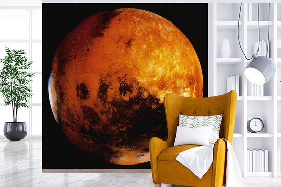 Behang - Fotobehang De planeet Mars in een donkere hemel - Breedte 240 cm x hoogte 240 cm