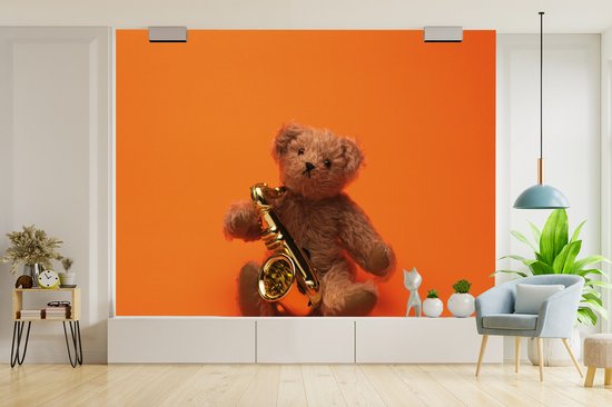Papier fotobehang Ours en peluche avec un saxophone