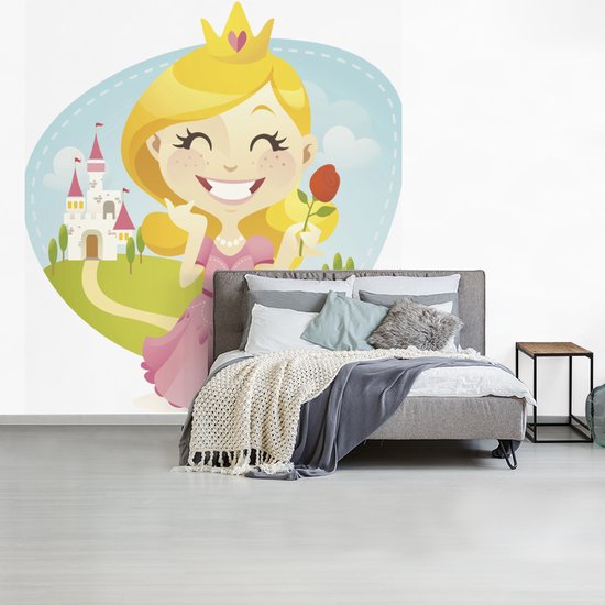 Illustration pour enfants d'une princesse souriante avec rose 200x220 cm